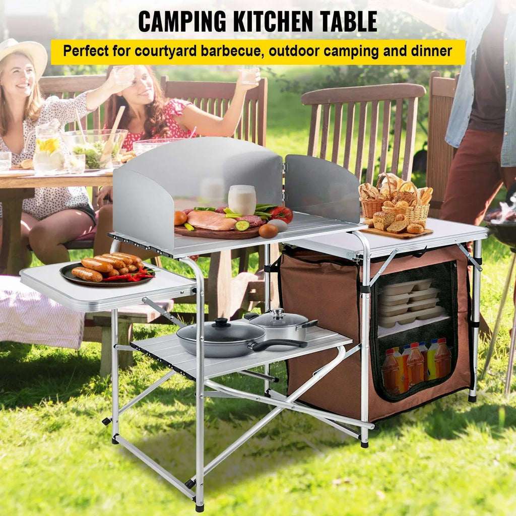 Foldable Camping Kitchen Table with Windshield & Storage - Dazzling Beauty Solution