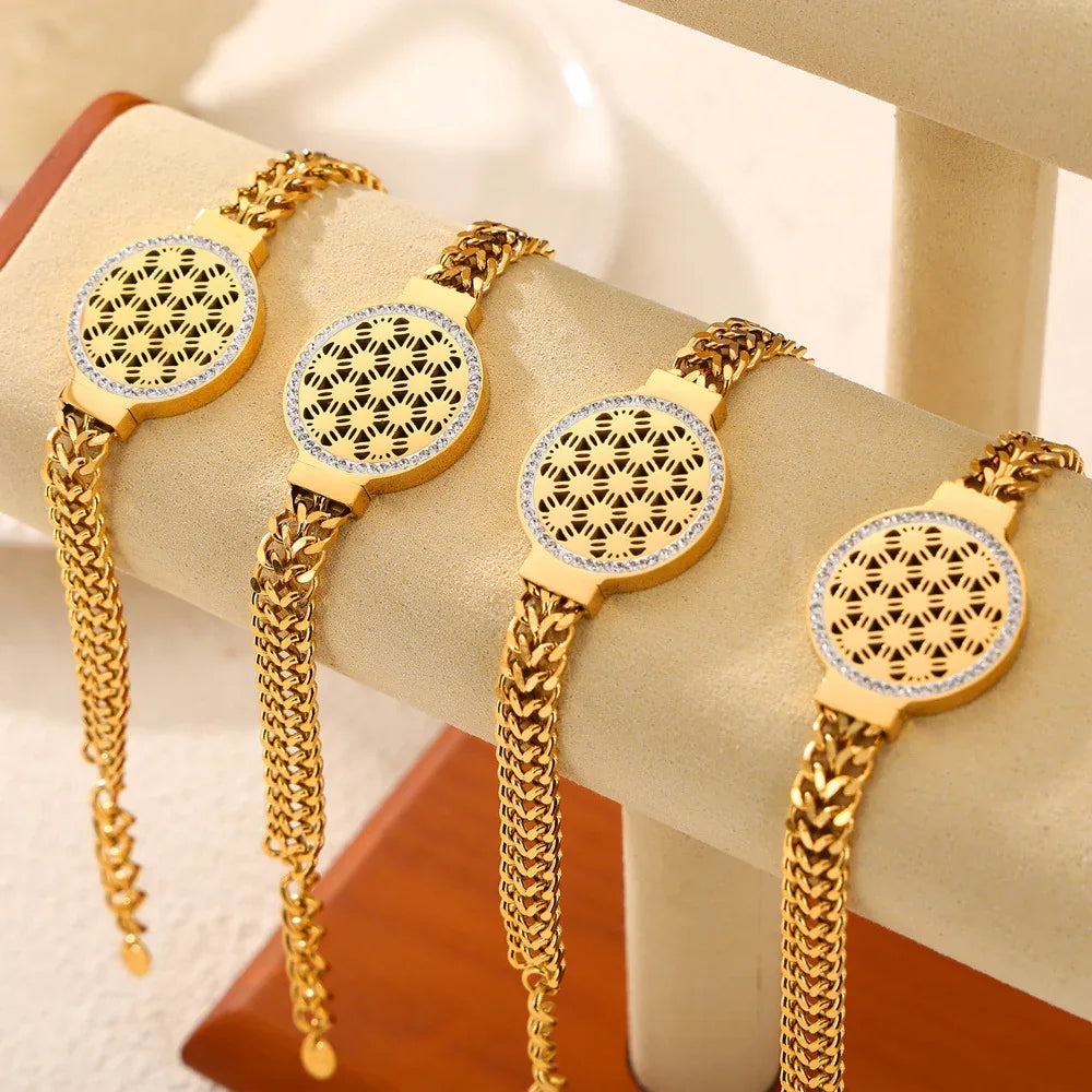 Hexagon & Circle Titanium Steel Necklace – Electroplated Minimalist Jewelry for Daily Wear - Dazzling Beauty Solution