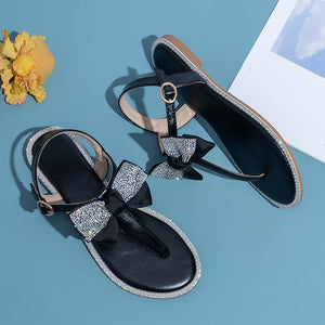 Rhinestone Bow Ladies High End Flat Sandals - Dazzling Beauty Solution