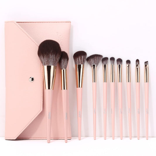 Make up Brushes 10Pcs Makeup Brush Set Foundation Brush Blending Brush Synthetic Hair Powder Brushes Fan Brushes Eyeshadow Brushes Eye Brushes Set with Bag(Pink)