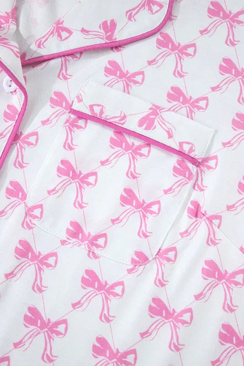 Bowknot Shirt and Ruffle Hem Shorts Pajama Set - Dazzling Beauty Solution
