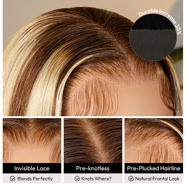 Honey Blonde Ombre Wig Super Invisible Lace Wig Straight Human Hair With Dark Roots