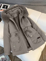 Fur Collar Fashionable All-matching Jacket Hooded Warm Cotton-padded Coat - Dazzling Beauty Solution