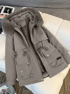 Fur Collar Fashionable All-matching Jacket Hooded Warm Cotton-padded Coat - Dazzling Beauty Solution