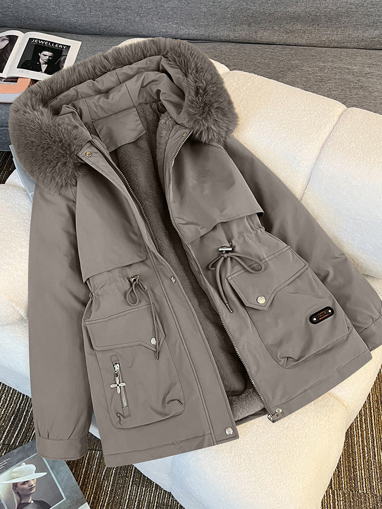 Fur Collar Fashionable All-matching Jacket Hooded Warm Cotton-padded Coat - Dazzling Beauty Solution