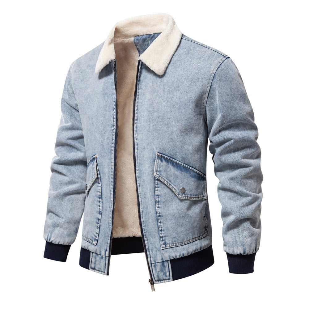 Men's Plush Denim Jacket In European Size - Dazzling Beauty Solution