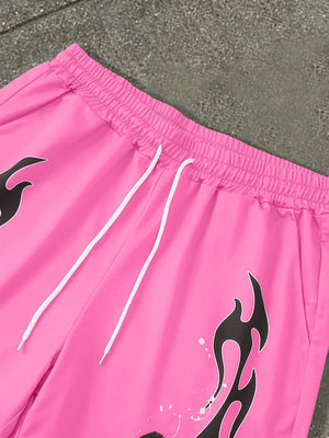 Manfinity EMRG Men'S Summer Casual Person Graphic Print Short Sleeve T-Shirt and Shorts Set Graphic Tees Streetwear