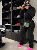 Cozy Up This Winter with Our Solid Plush 2-Piece Women's Zipper Cardigan and Drawstring Pants Set