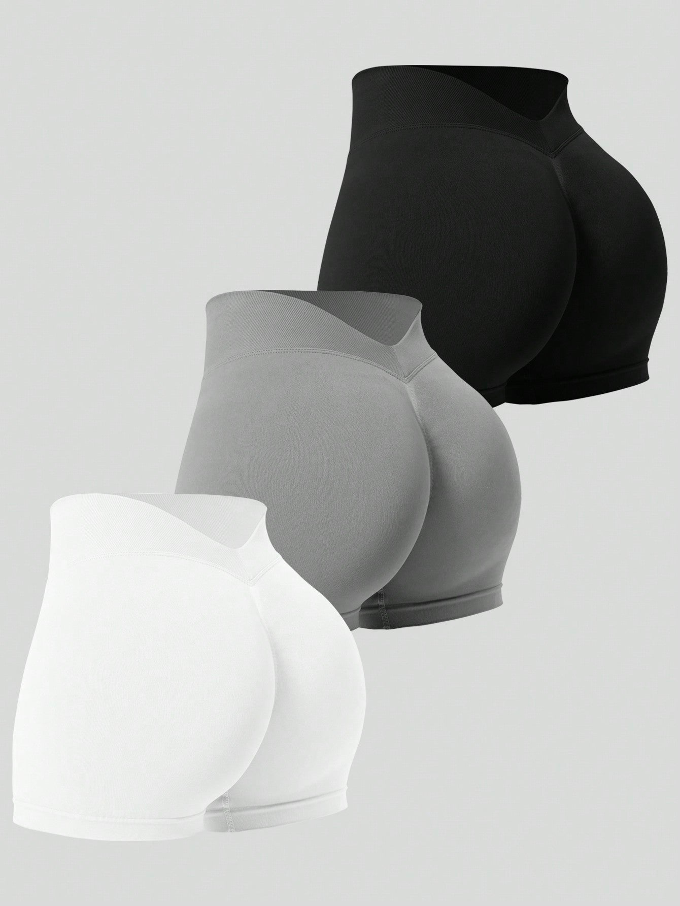 Women'S Plain Seamless V-Waist Daily Fitness Sports Shortswomen Sweat Short, Gym Short, Biker Short