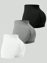 Women'S Plain Seamless V-Waist Daily Fitness Sports Shortswomen Sweat Short, Gym Short, Biker Short