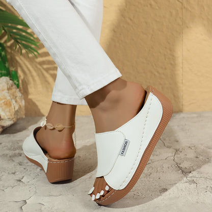 Summer Wedge Slides Slippers Fashion Fish Mouth Thick Bottom Roman Shoes Solid Color Beach Sandals For Women - Dazzling Beauty Solution