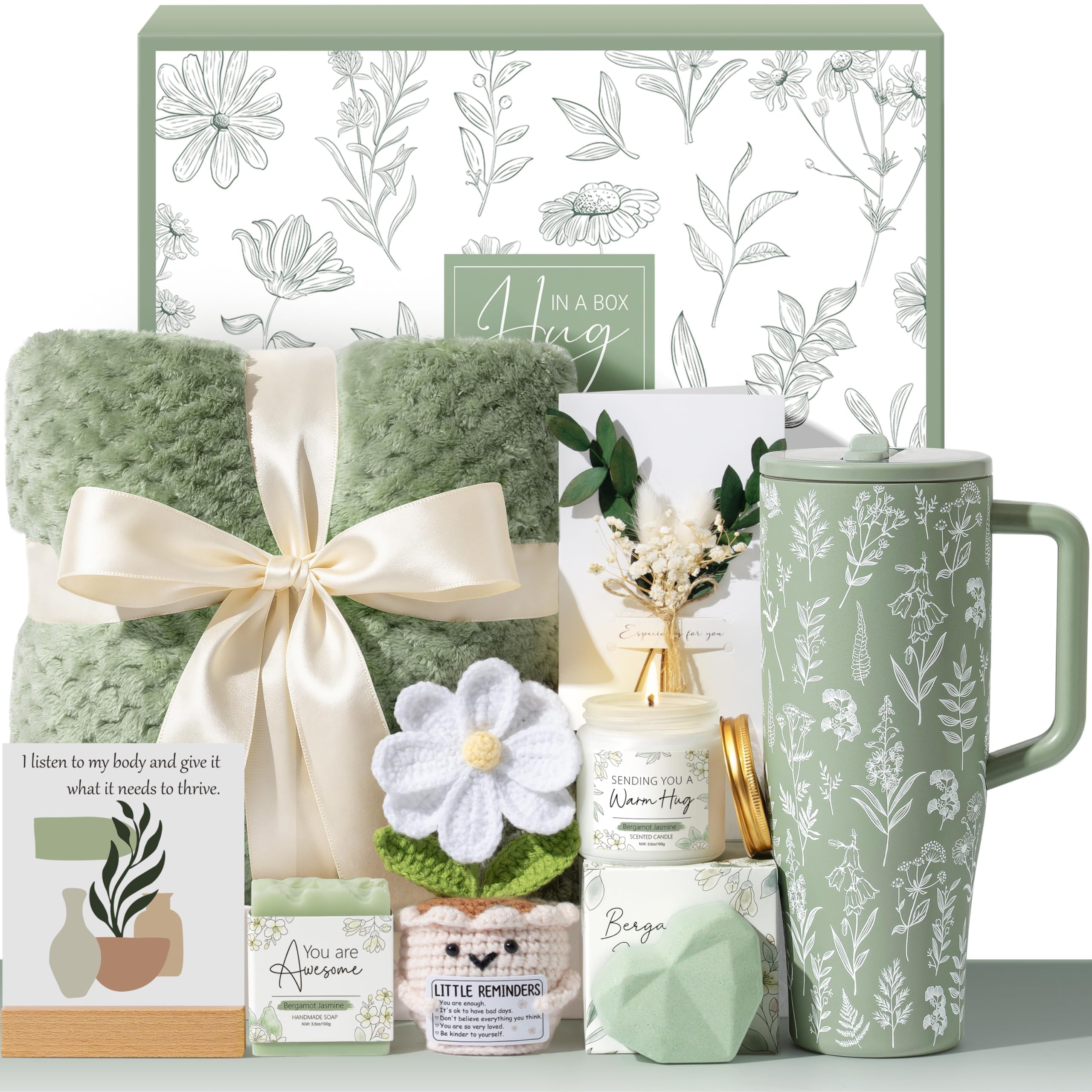 Qinline Luxury Spa Gift Set for Women – 10-Piece Self-Care Box with Blanket, Tumbler & Affirmation Cards