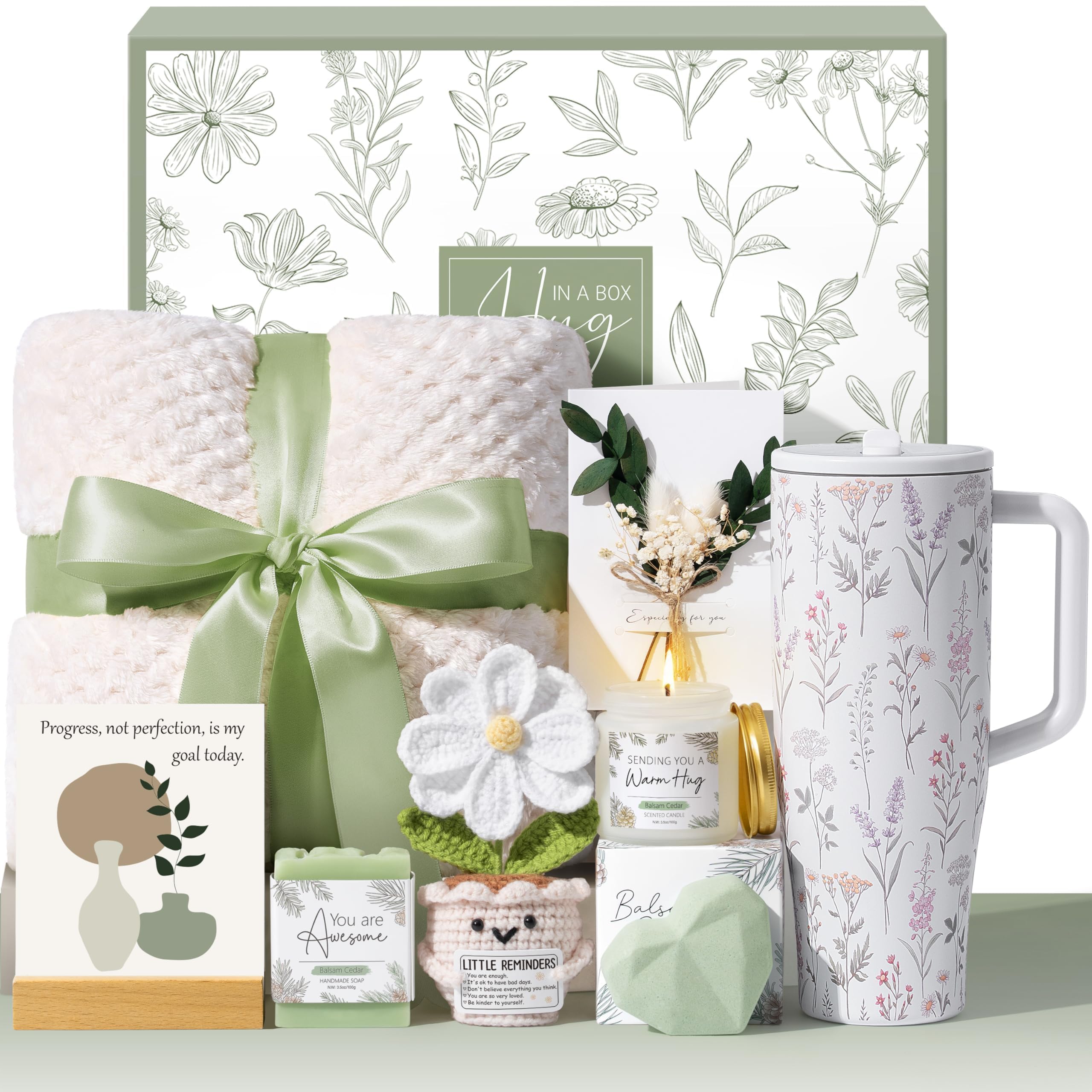 Qinline Luxury Spa Gift Set for Women – 10-Piece Self-Care Box with Blanket, Tumbler & Affirmation Cards