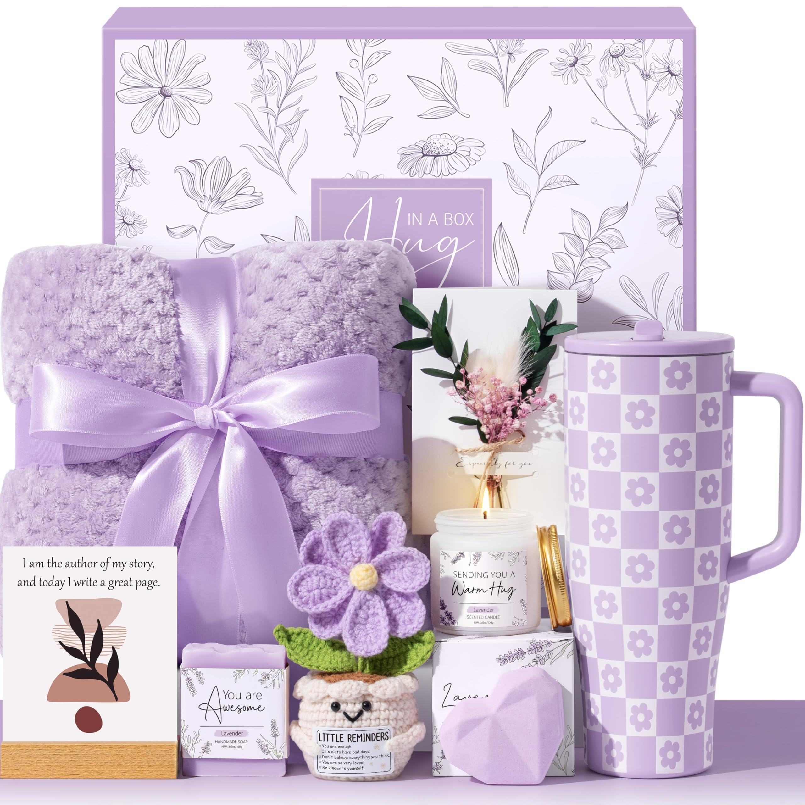 Qinline Luxury Spa Gift Set for Women – 10-Piece Self-Care Box with Blanket, Tumbler & Affirmation Cards