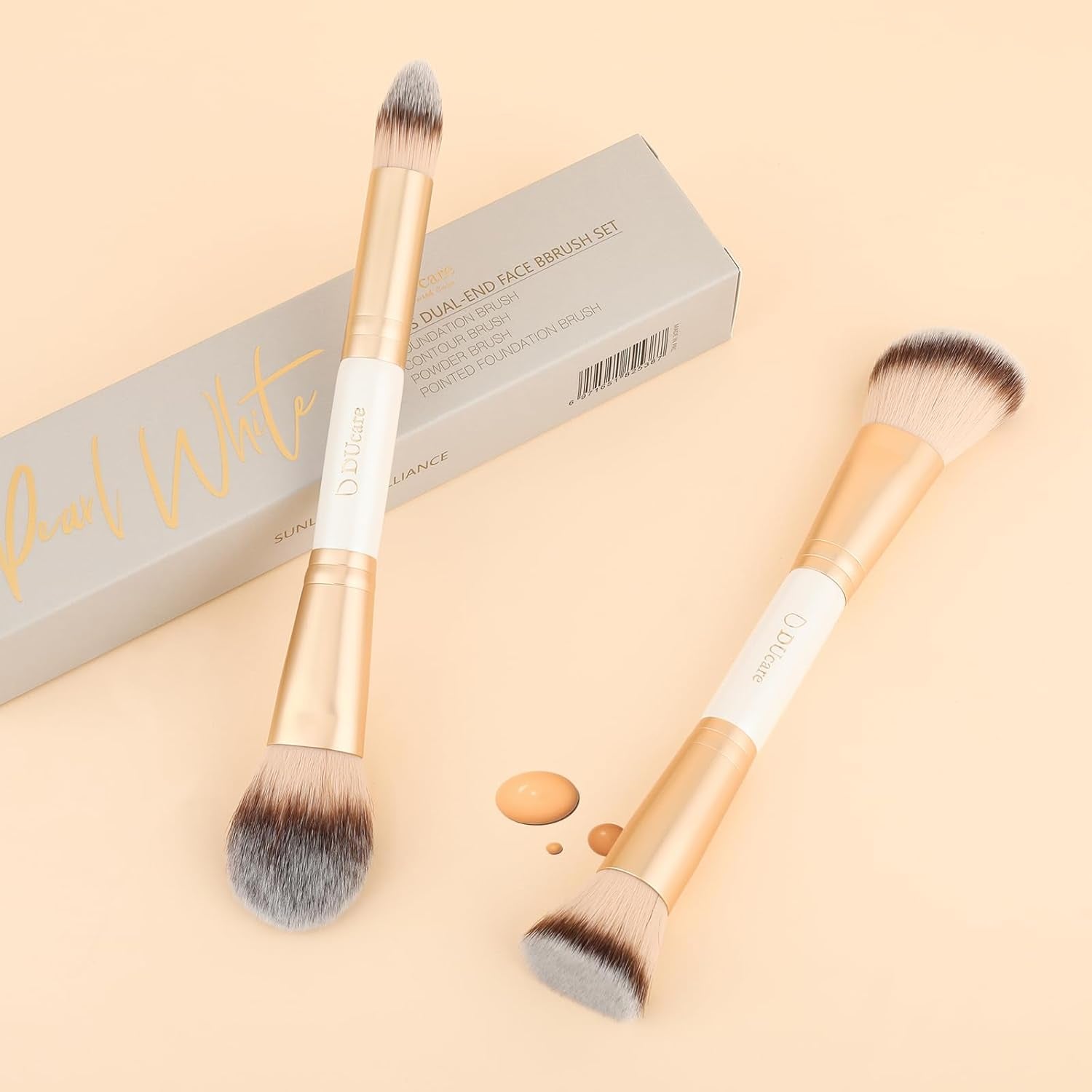 Makeup Brushes Duo End Foundation Contour Powder and Buffer Brush Bronzer Double Makeup Brush Set 2Pcs White