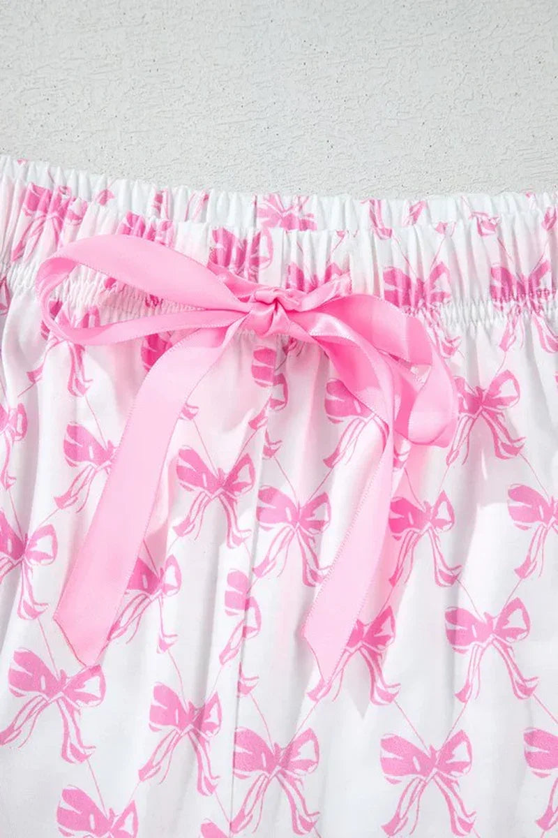 Bowknot Shirt and Ruffle Hem Shorts Pajama Set - Dazzling Beauty Solution