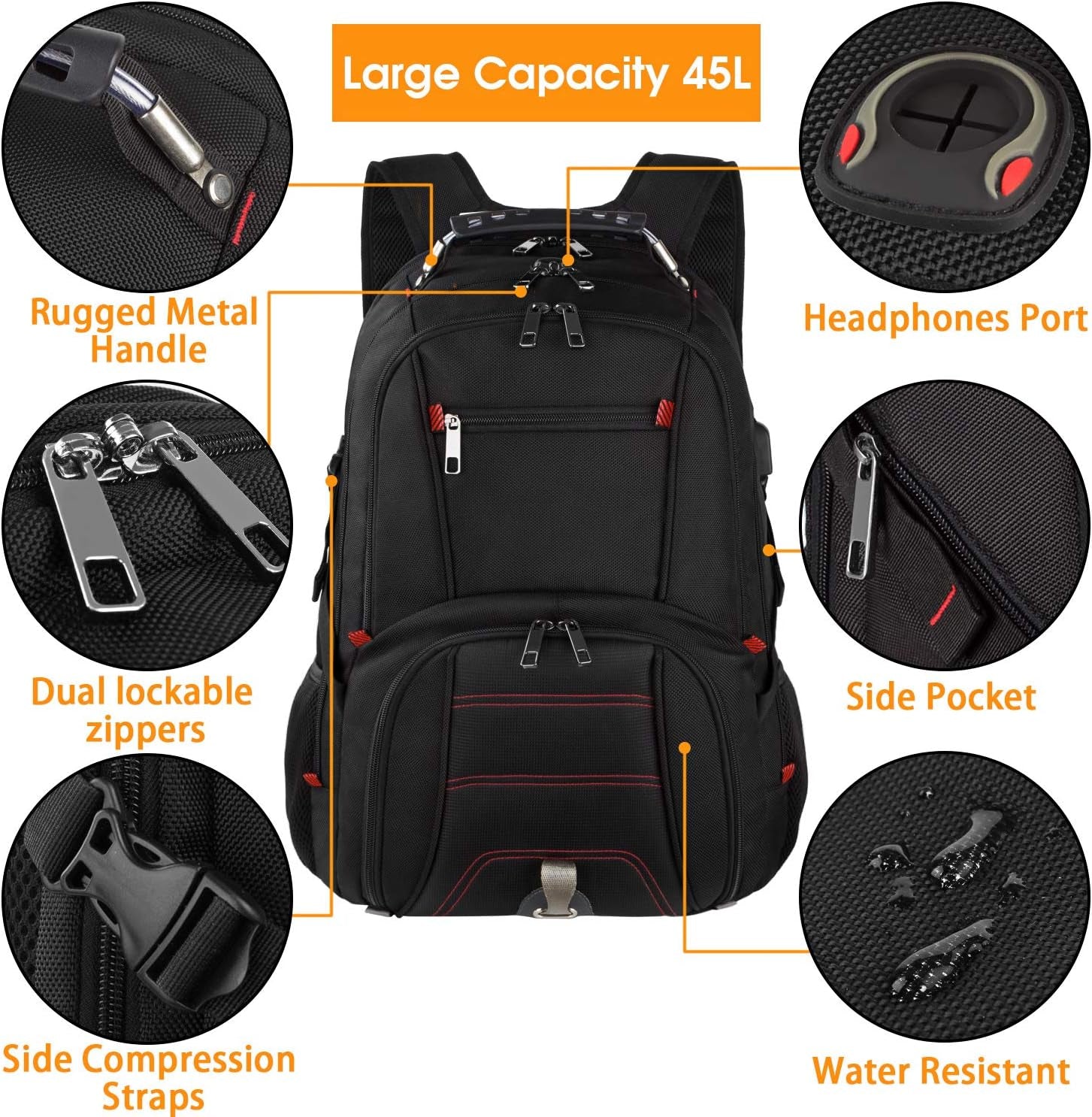 Travel Laptop Backpack, Extra Large Backpack for Men Women with USB Charging Port, TSA Friendly Heavy Duty Big Business Computer Bag Tech Backpacks Bag Fit 17 Inch Laptops, RFID Backbag