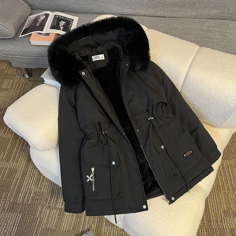 Fur Collar Fashionable All-matching Jacket Hooded Warm Cotton-padded Coat - Dazzling Beauty Solution