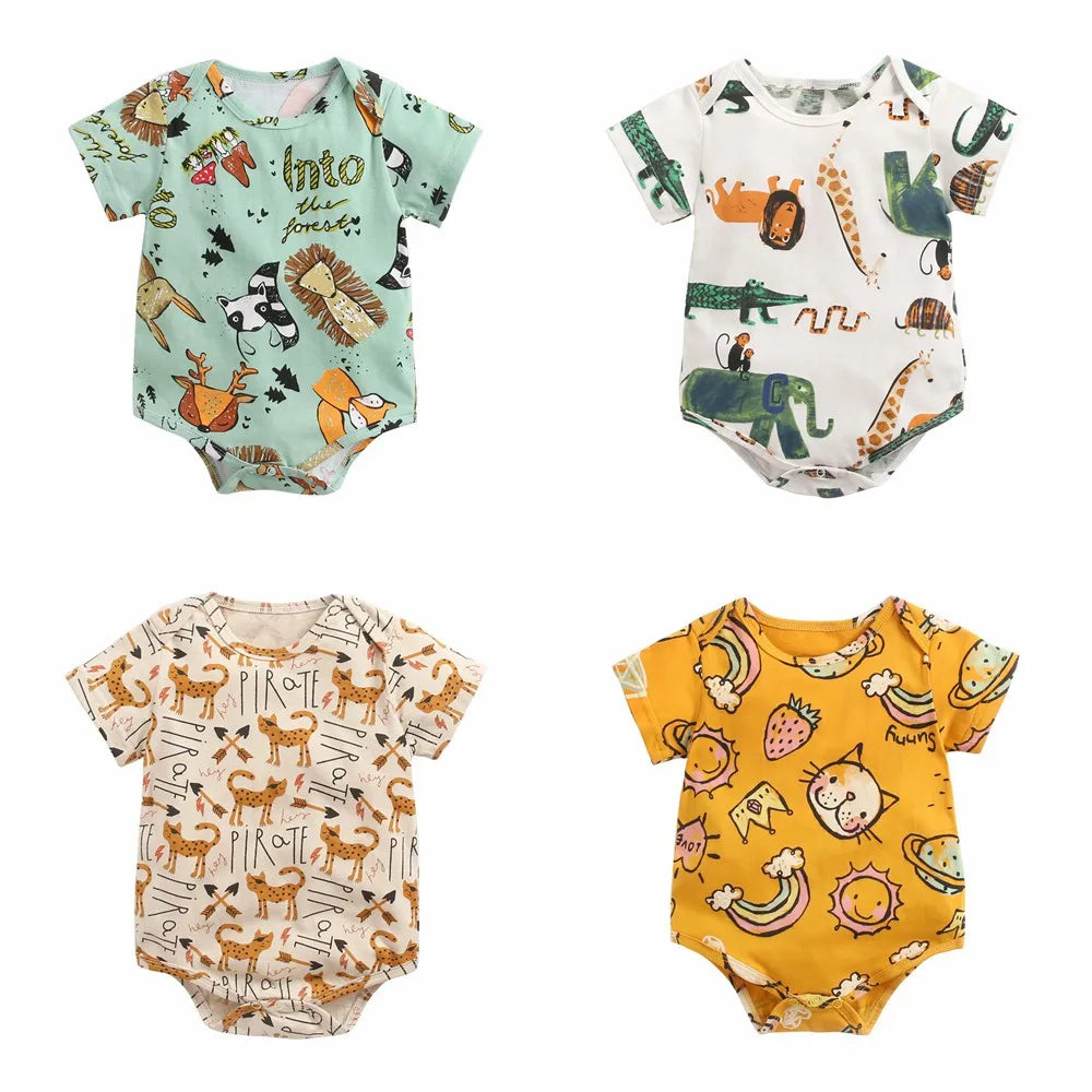 Baby Boys Girls Bodysuits Summer Cotton Toddler Clothes Cartoon Unisex Short Sleeve