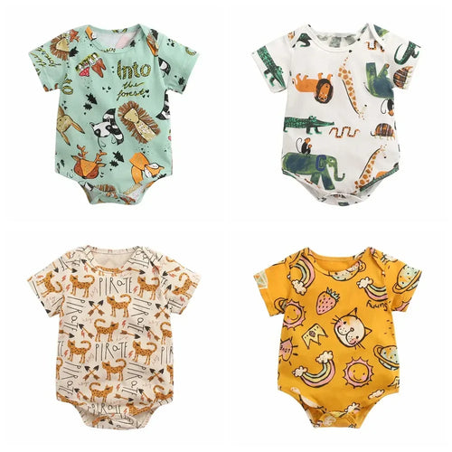 Baby Boys Girls Bodysuits Summer Cotton Toddler Clothes Cartoon Unisex Short Sleeve - Dazzling Beauty Solution