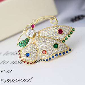 Unisex Colorful Butterfly Zircon Brooch – Gold-Plated Gemstone Pin - Dazzling Beauty Solution