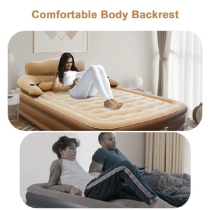 18In Queen Air Mattress with Headboard, Inflatable Mattress Airbed for Camping