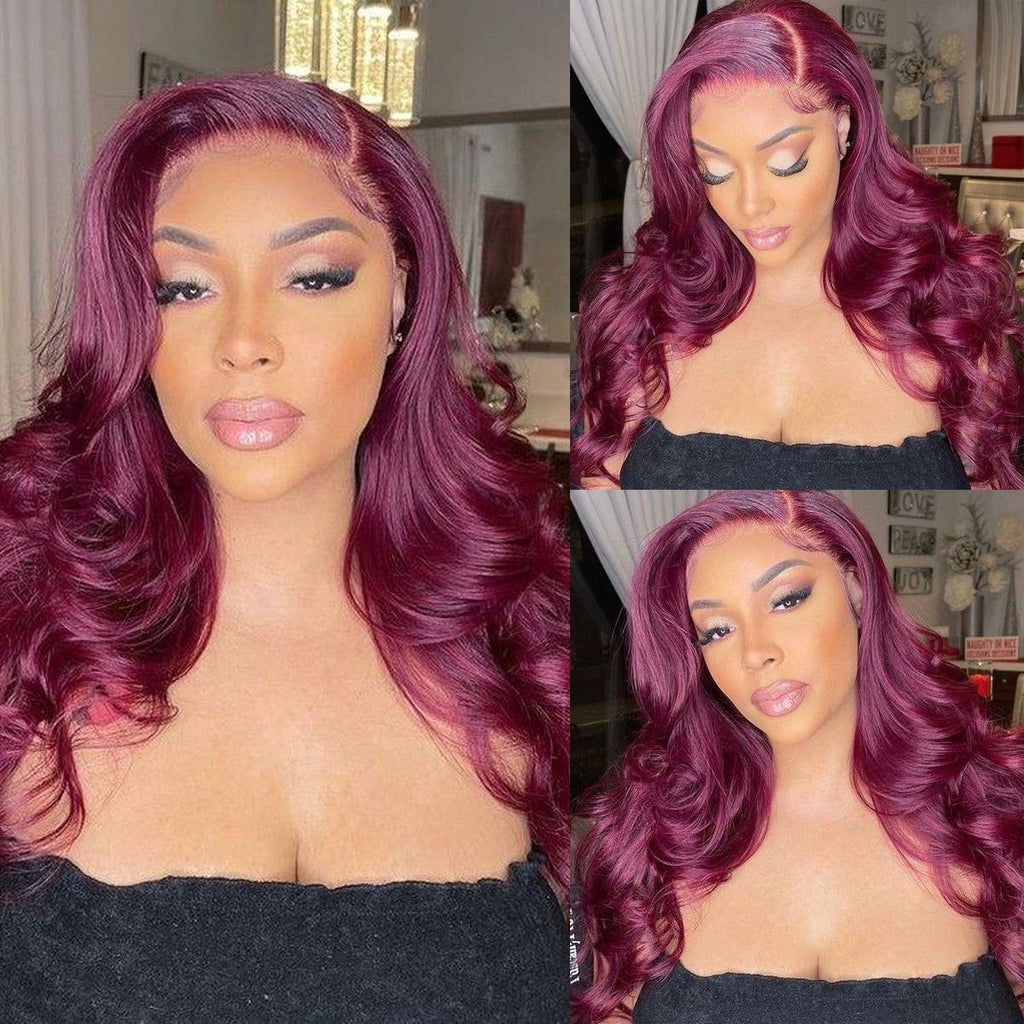99J Burgundy Straight / Body Wave 4x4 Lace Closure Human Hair Wig