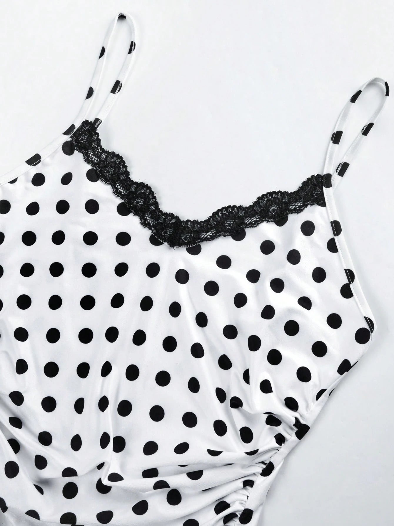 SOLERSUN Spring and Summer Elegant Commuting Retro Sexy Business Old-Money Style Casual Sleeveless V-Neck Valentine'S Day Wedding Season Party Holiday Music Festival Black Sexy Lace Suspender Waist Gathered Slimming Extreme Waist-To-Hip Ratio Short-Sleeved Hip-Covering White Polka Dot Mid-Length Dress for Women