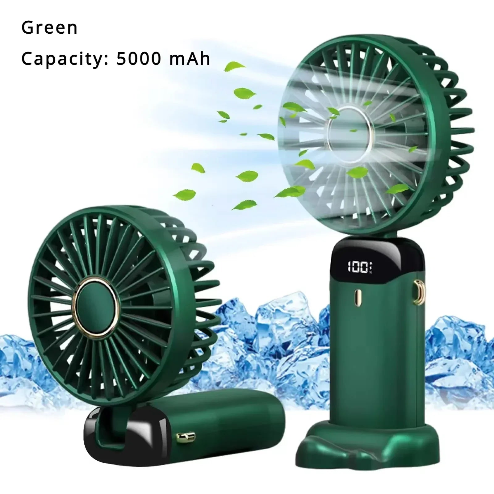 5000Mah Portable Fan Rechargeable 90° Foldable 5 Speed Mini Air Conditioner Small Fan Air Cooler with LED Digital Display - Dazzling Beauty Solution