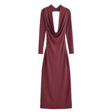 Backless Slim Fit Pleated Long Sleeve Dress - Dazzling Beauty Solution