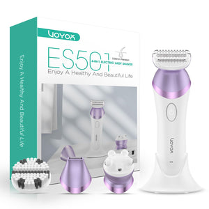 Electric Razors for Women 4 in 1 Bikini Trimmer, Foil Shaver for Women 4 Replacement Heads for Body, Pubic Hair Trimmer, Cleansing, Massage 2 Adjustable Speeds Rechargeable Shaver ES501 (Purple)