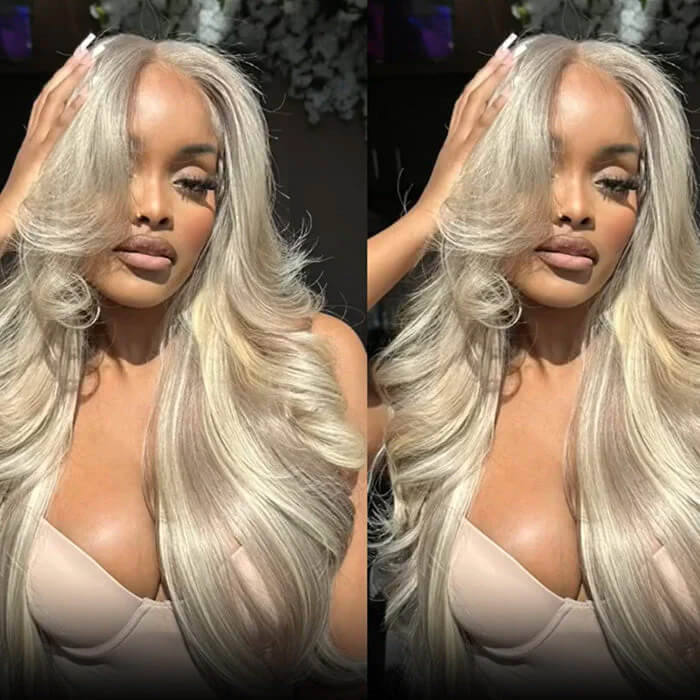 Blonde Highlight Curtain Bangs Body Wave Wigs Lace Frontal Layered Human Hair Wigs