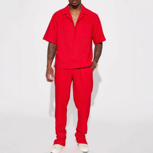 New Casual Loose Lapels Short-sleeved Trousers Trendy Men's Suit - Dazzling Beauty Solution