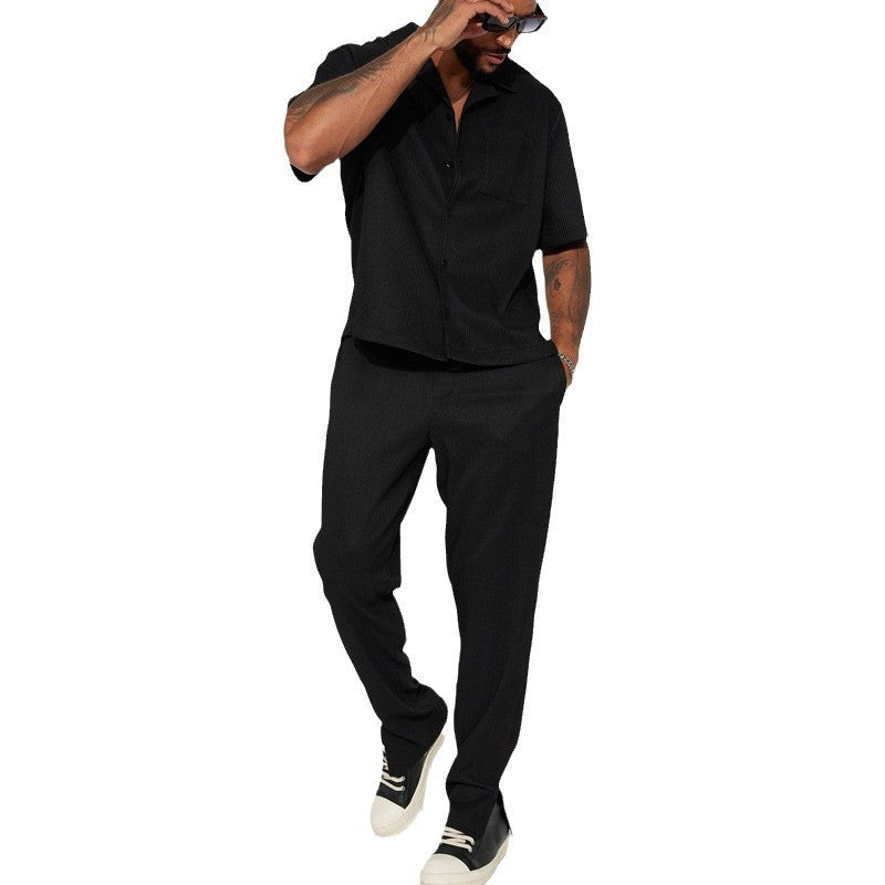 New Casual Loose Lapels Short-sleeved Trousers Trendy Men's Suit - Dazzling Beauty Solution