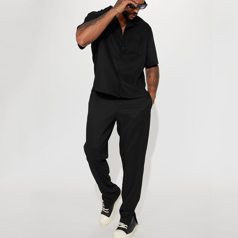 New Casual Loose Lapels Short-sleeved Trousers Trendy Men's Suit - Dazzling Beauty Solution