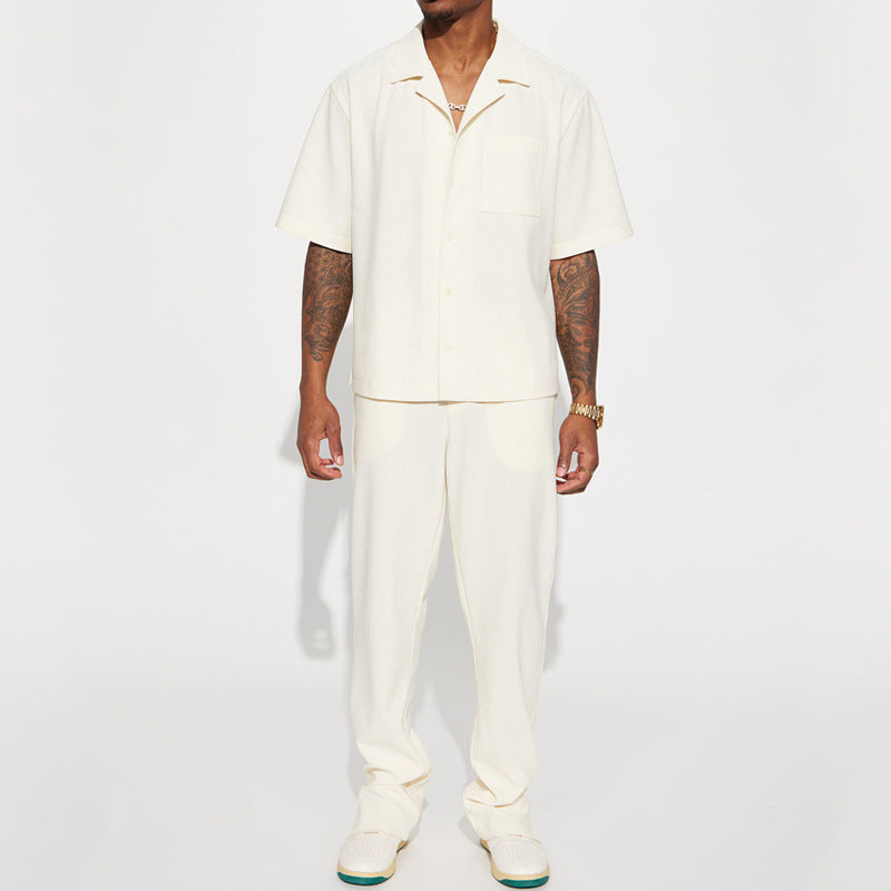 New Casual Loose Lapels Short-sleeved Trousers Trendy Men's Suit - Dazzling Beauty Solution