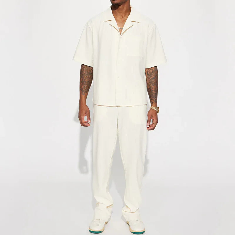 New Casual Loose Lapels Short-sleeved Trousers Trendy Men's Suit - Dazzling Beauty Solution