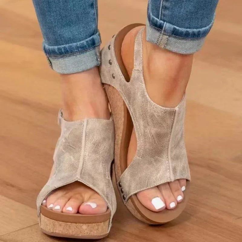 Women's Wedge Peep Toe Platform Rivet Sandals - Dazzling Beauty Solution