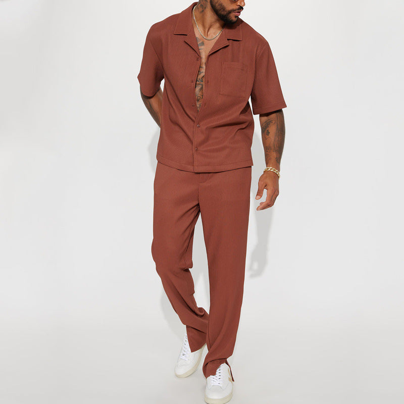 New Casual Loose Lapels Short-sleeved Trousers Trendy Men's Suit - Dazzling Beauty Solution