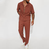 New Casual Loose Lapels Short-sleeved Trousers Trendy Men's Suit - Dazzling Beauty Solution