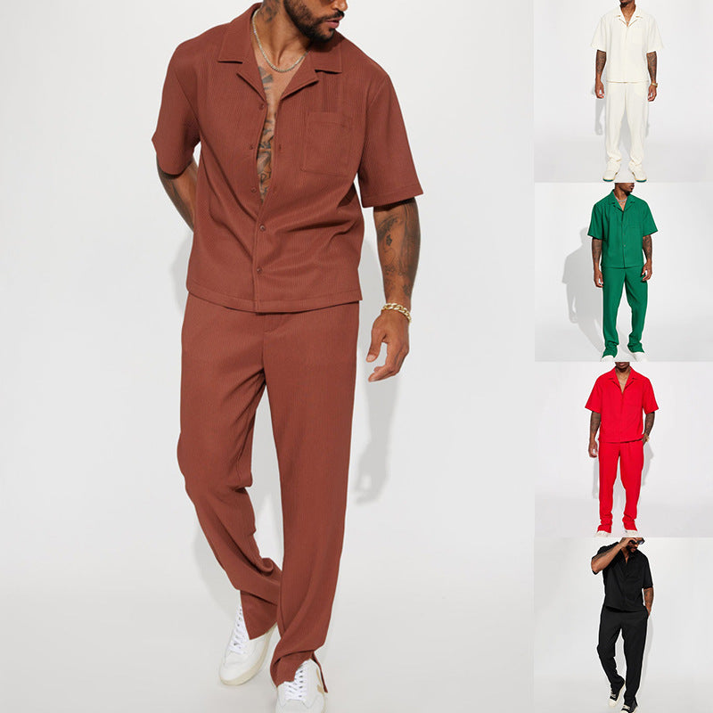 New Casual Loose Lapels Short-sleeved Trousers Trendy Men's Suit - Dazzling Beauty Solution