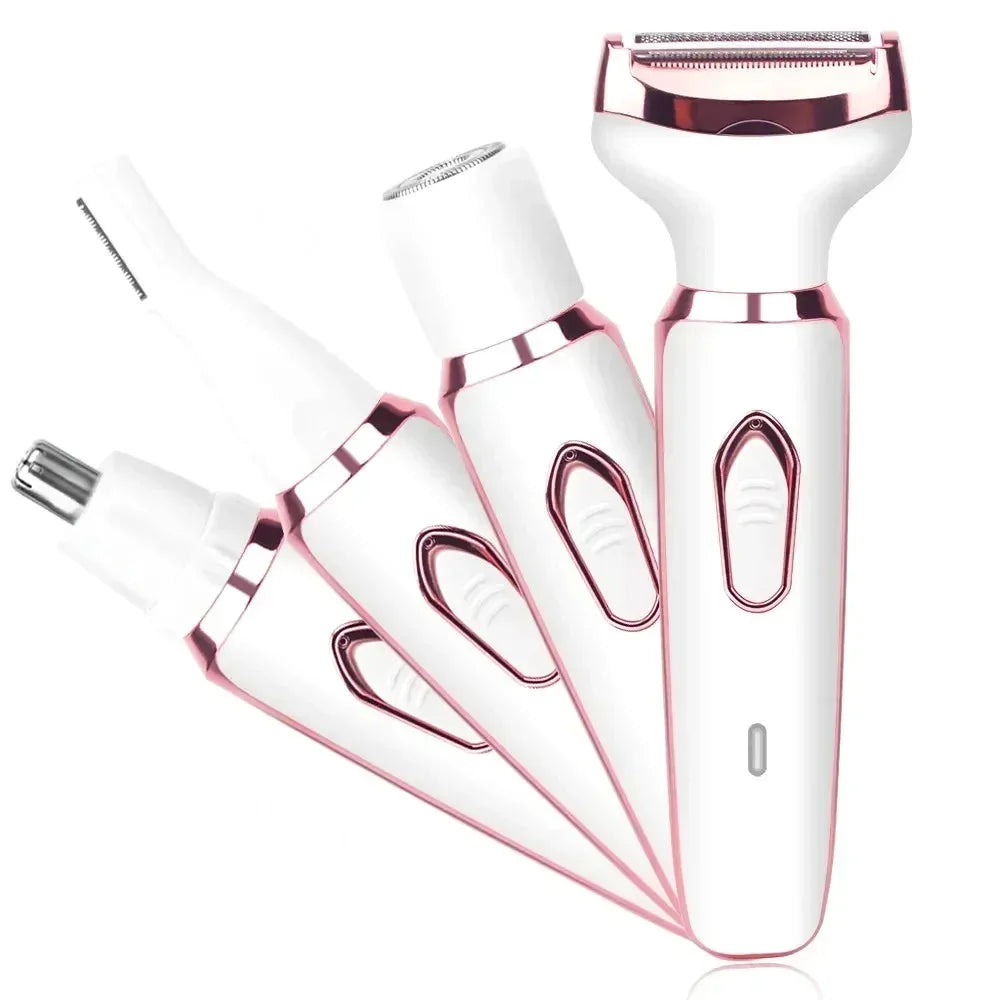 4-in-1 Electric Hair Removal Kit for Women – Bikini, Eyebrow, Nose & Facial Trimmer Set - Dazzling Beauty Solution