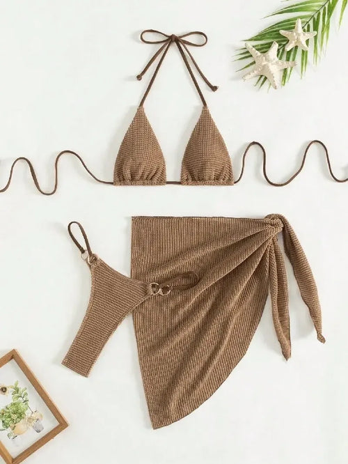 2024 Sexy Brown 3-Piece Bikini Set - Dazzling Beauty Solution