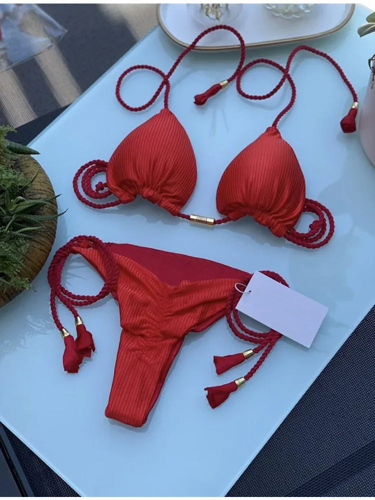 Multicolor backless triangle bikini swimsuit - Dazzling Beauty Solution