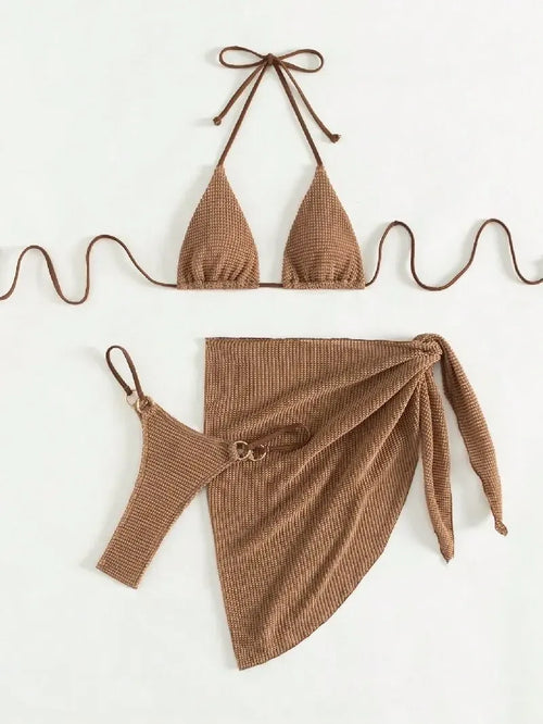 2024 Sexy Brown 3-Piece Bikini Set - Dazzling Beauty Solution