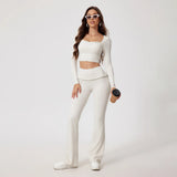 Women's 2-Piece Gym & Yoga Set | Quick-Dry Long Sleeve Top + Leggings | 6 Colors | S–XL