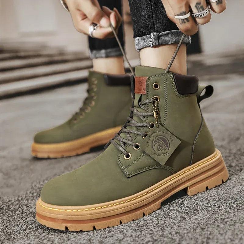 High Top Boots Men's Leather Shoes Fashion Motorcycle Ankle Boots for Men Winter Boots Man Shoes Lace-Up Botas Hombre - Dazzling Beauty Solution