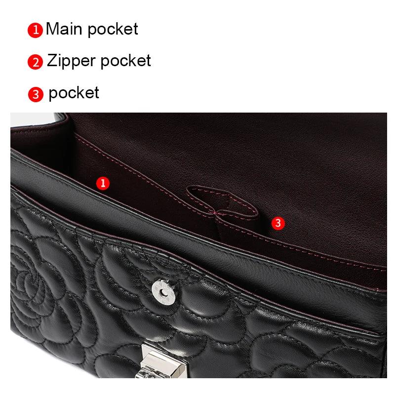 Women's Leather Camellia Chain Shoulder Messenger Bag - Dazzling Beauty Solution