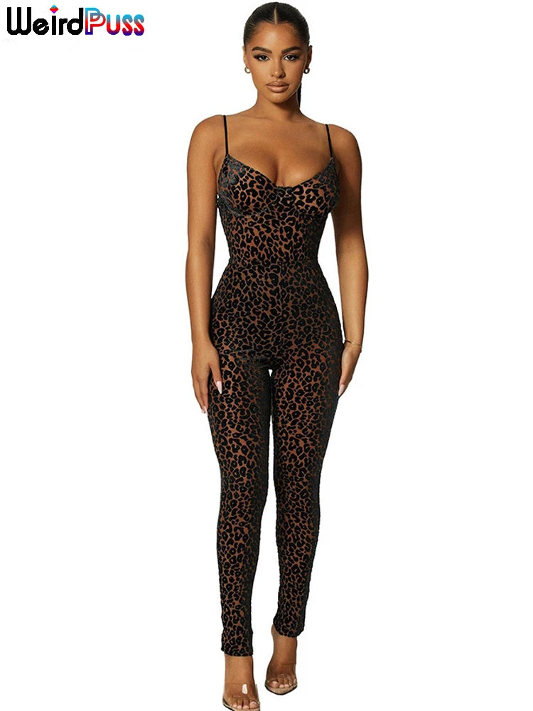 Leopard Print Backless Skinny Jumpsuit – Bold Night Glam
