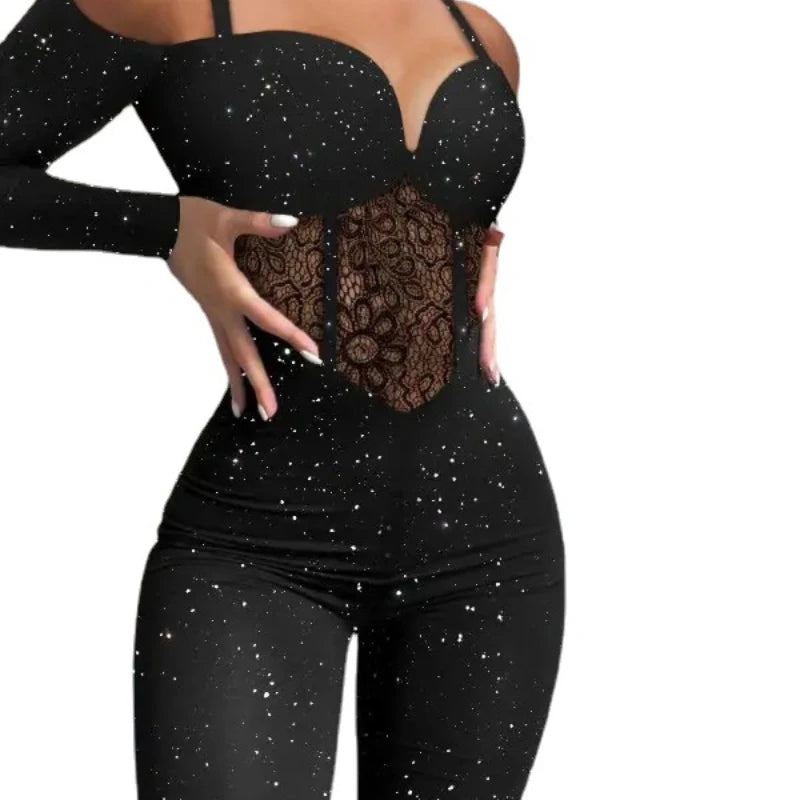 Women's Lace Bodycon Jumpsuit - Sexy Hollow Out One-Piece